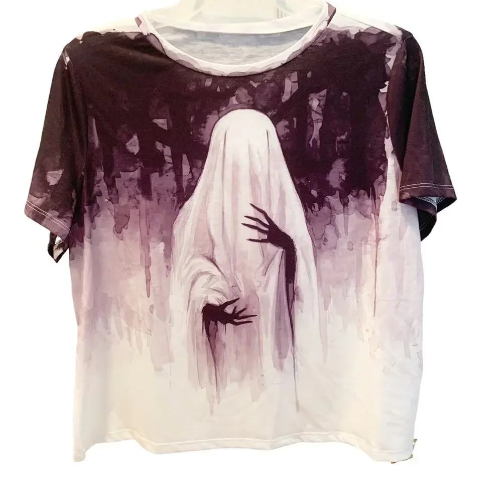 Unbranded Spooky White Black Ghost Graphic Halloween Tee NWOT X Large - Picture 2 of 5